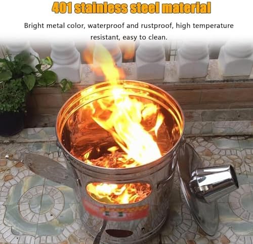 Portable Stainless Steel Burn Barrel - Outdoor Incinerator with Fire Hook for Efficient Yard Waste, Leaves, Debris, Paper Burning - Ideal Garden Fire Pit