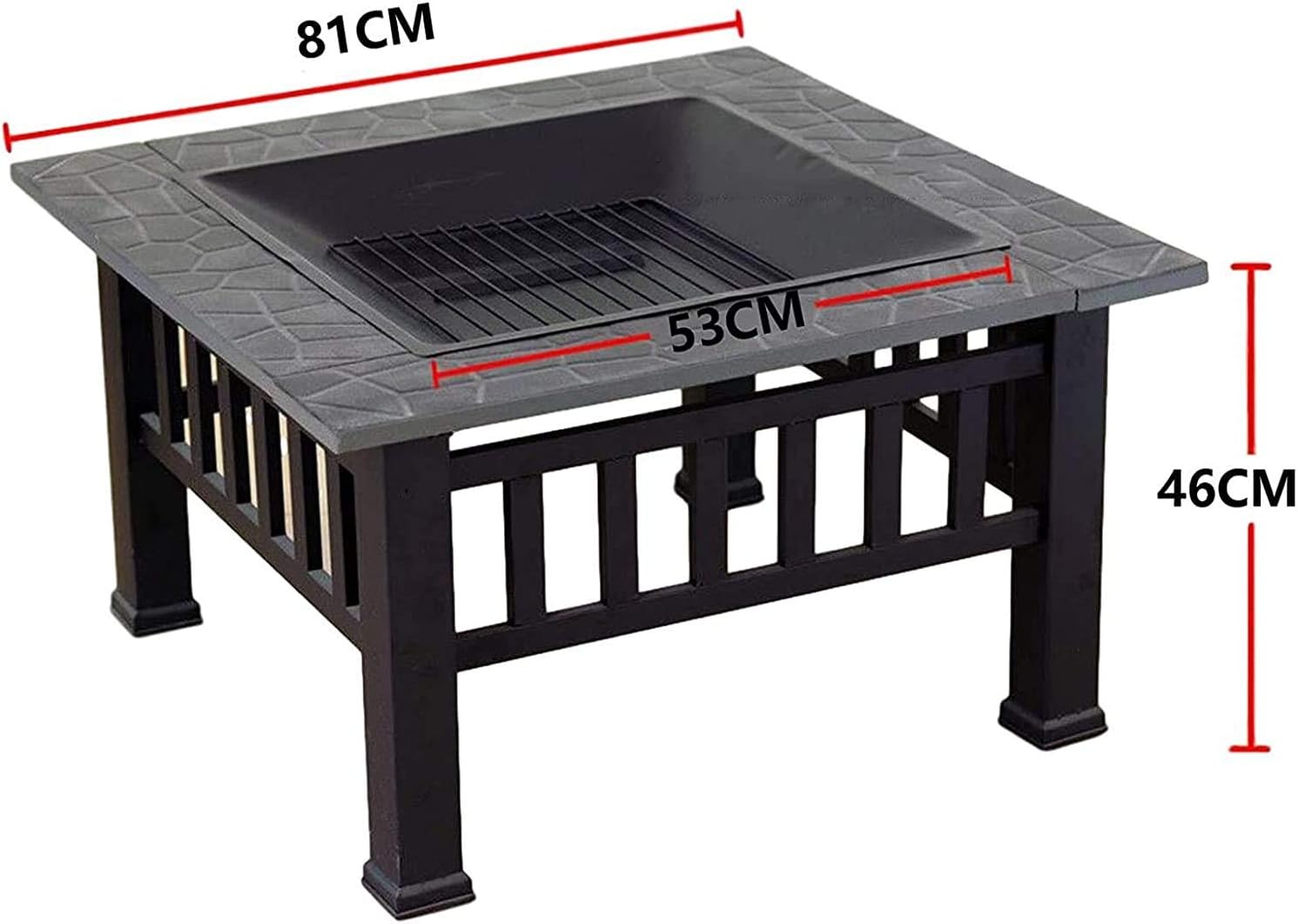 Fire Pits Outdoor Wood Burning Outdoor Fire Pits, Metal Square Firepit Patio Stove BBQ Grill Fire Pit Bowl with Spark Screen Cover,Log Grate, Poker with Cover BBQ Cooking for Outside Camping Back