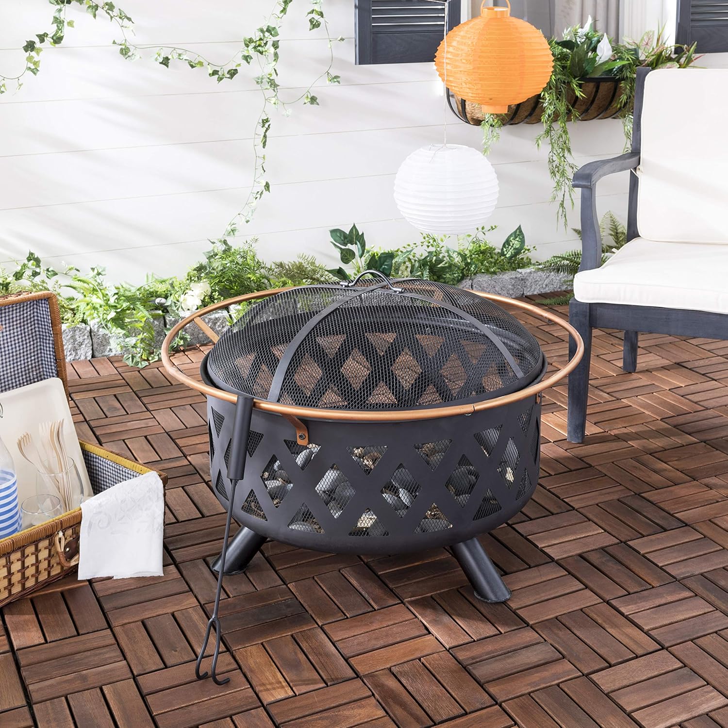 Safavieh Outdoor Collection Bryce Copper and Black Round Fire Pit