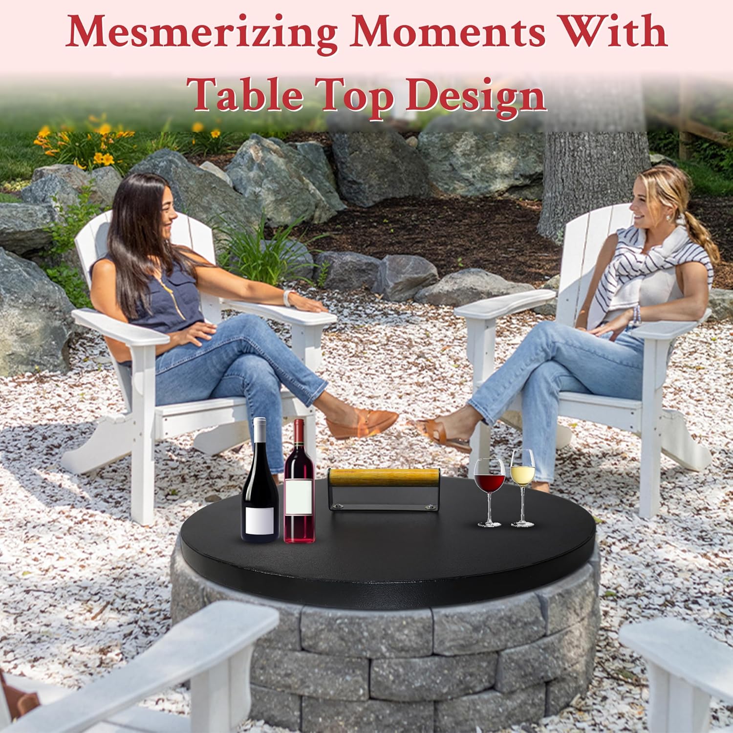 30” firepit lid round for inside up to 28” gas fire pit lid for Outdoor Fireplace Cover Lid - Steel fire pit metal cover with Wooden Handle & Powder Coated Snuffer Lid for Round Patio Fire Pit Ring