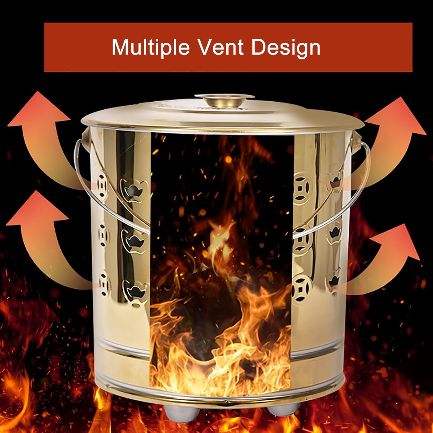 Stainless Steel incinerator, fire Pit, Burn Barrel for Outside, with Lid and Handle, for Paper, Leaf, Trash(Large)