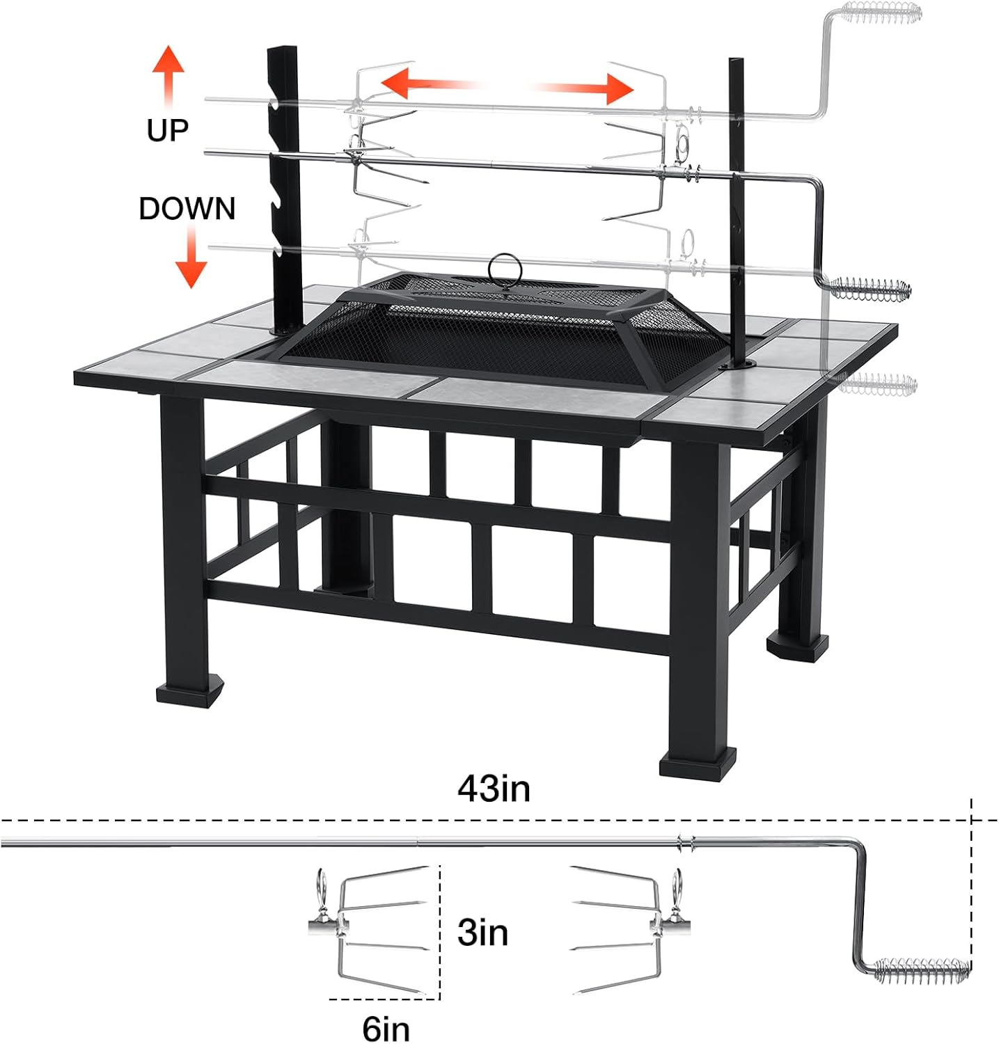Fire Pit Table for Outside 37 Inch Square Firepits with Grill Large Wood Burning Heavy Duty Steel BBQ Bonfire Pit Outdoor Cooking with Spark Screen Log Grate Poker for Backyard Garden Camping
