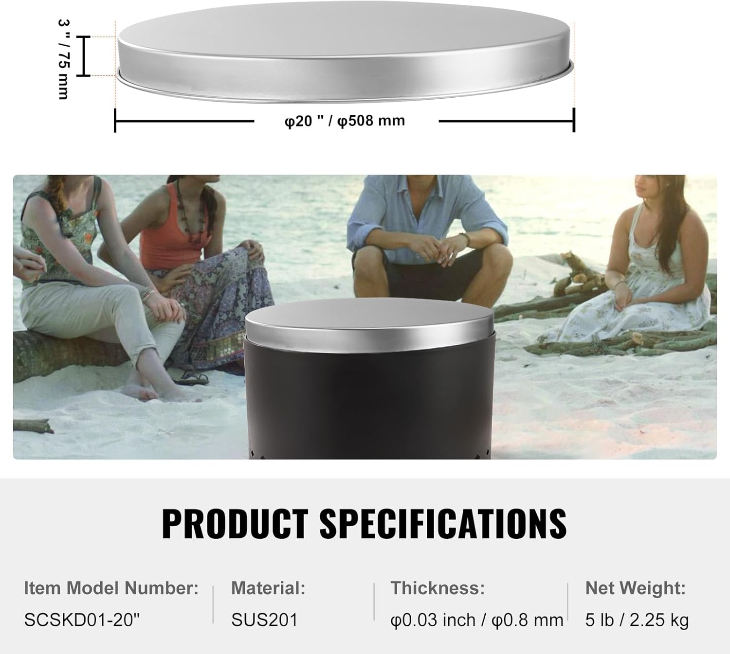 Happybuy Fire Pit Cover Lid, 20