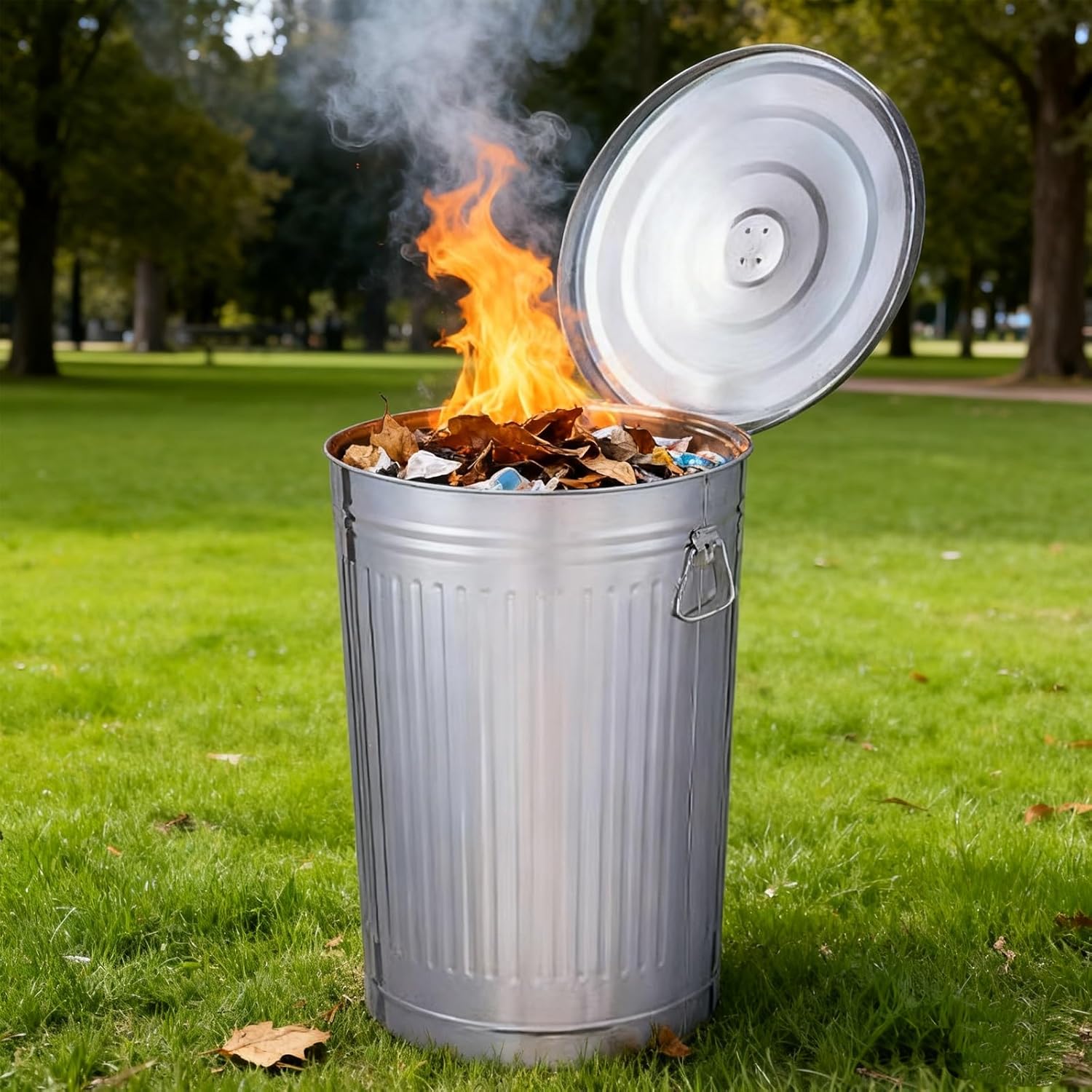 Galvanized Trash can, Burn Barrel, Burn Pits for Backyard, Fire Pit, for Paper Leaf Paper Trash Wood Backyard Bonfire(White,22cm/9in)