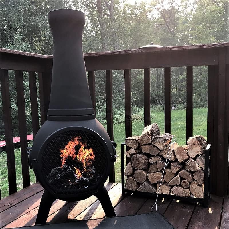 The Blue Rooster Prairie Fire Chiminea Outdoor Fireplace - Wood Burning Cast Aluminum Deck or Patio Firepit 44