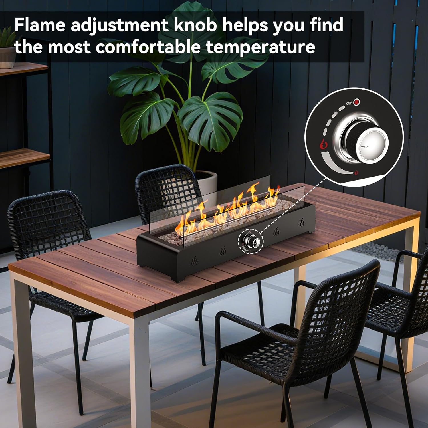 Onlyfire 28'' Tabletop Fire Pit Table, Propane Gas Firepit Bottom Mounted for Table with Umbrella Hole, Glass Wind Guard and Lava Rock, Outdoor Rectangular Smokeless Fireplace