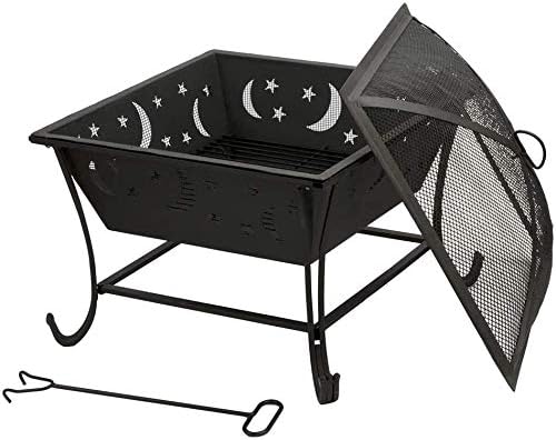 Fire Pits Wood Burning 24 in Outdoor Fire Pit, Bonfire Wood Burning Steel Grill with Square Mesh Spark Screen Cover