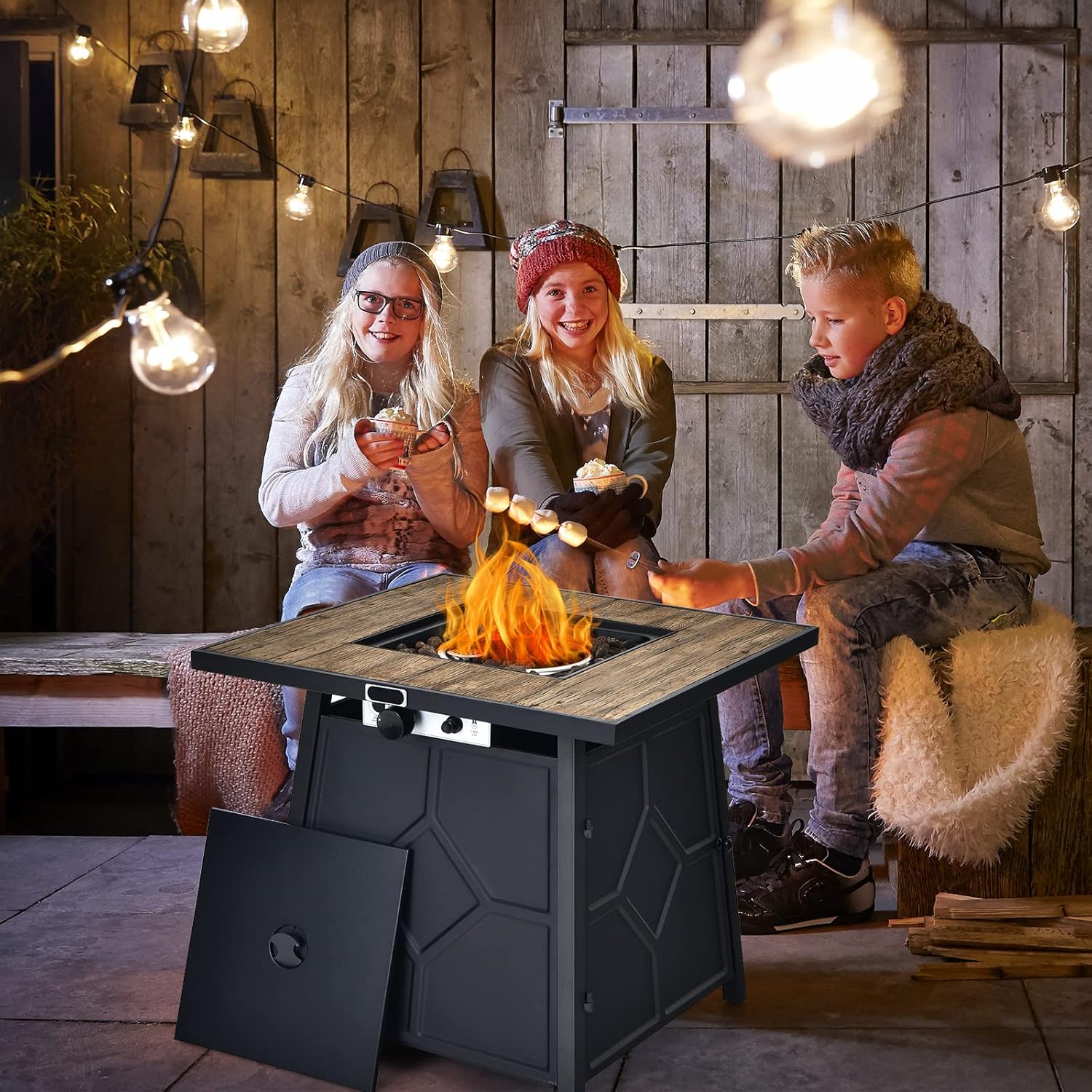 Giantex Fire Pits for Outside Outdoor Propane Fire Pit Table, 28” Patio Gas Fireplace W/Lid & Lava Rocks, 40,000 Btu, Waterproof Cover, CSA Certification, for Backyard, Deck Dinning Gas Fire Table