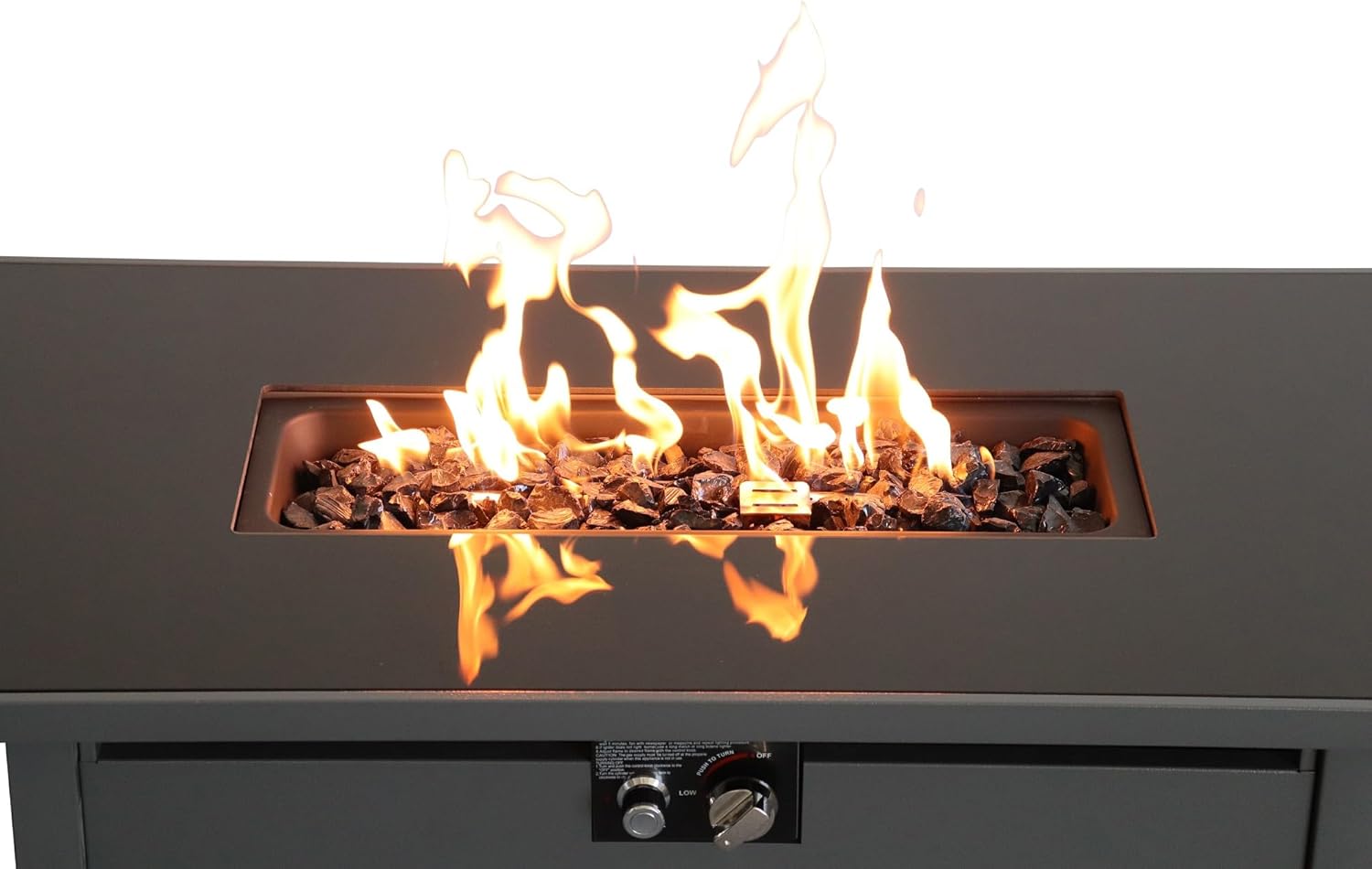 Living Source International 42 White Smoked Glass Metal Rectangle Fire Pit