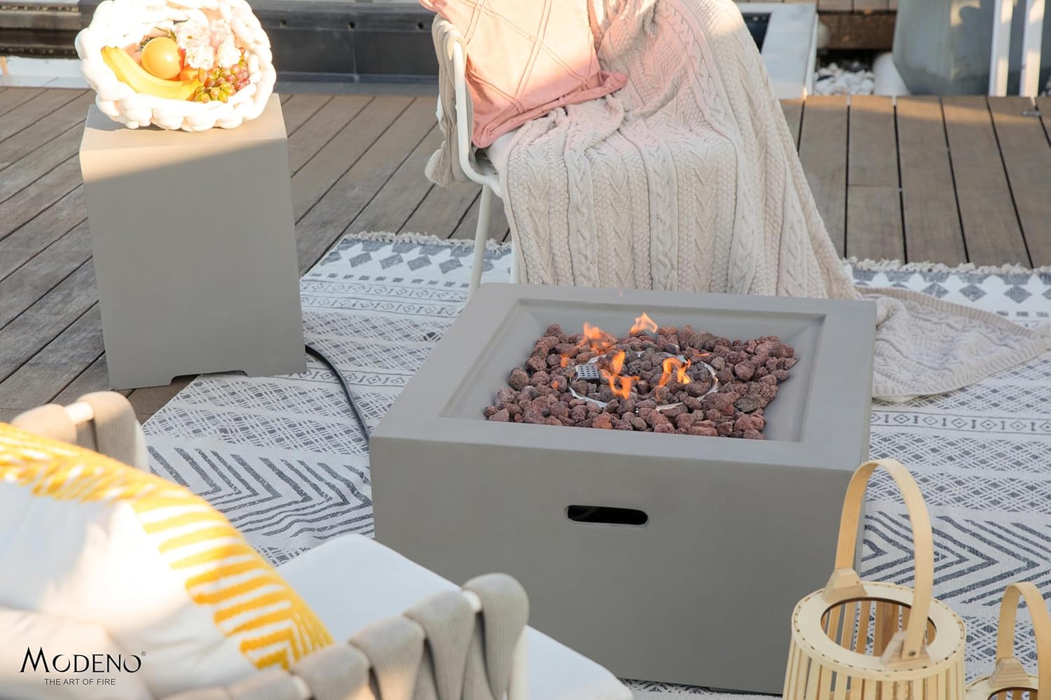 AMS Fireplace | Modeno | Ridgefield | Firepit Table | Cover and Lava Rocks Included | (Fuel; Natural Gas - Light Gray)