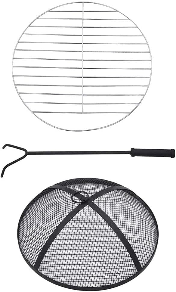 Fire Pit Table with BBQ Grill Shelf,4 in 7 Round Firepit for Barbecue,Heater,Ice Pit,Metal Brazier Coffee Table for Backyard,Camping,Picnic,Bonfire,Garden