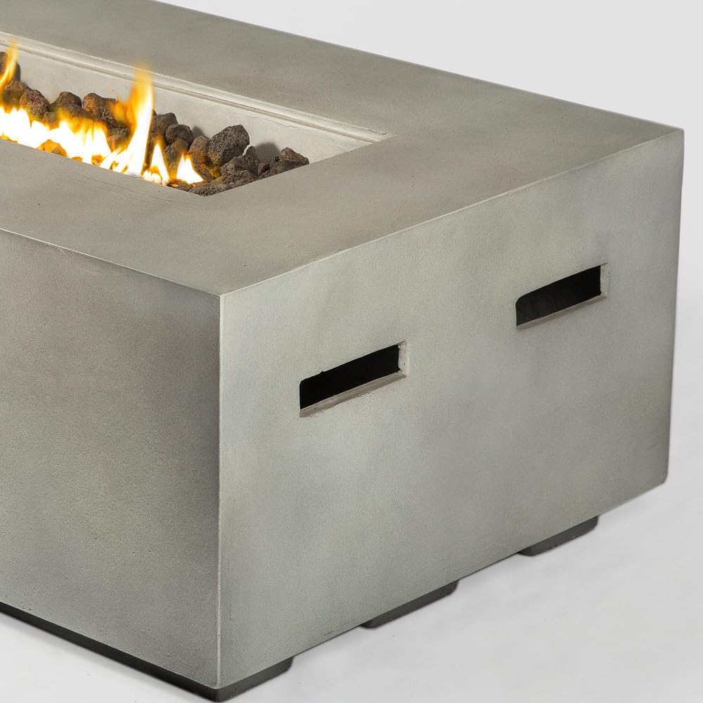 56 Inch Rectangular Propane Fire Pit Table for Outdoor Patio Garden Deck - Durable Concrete-Like Finish in Light Gray