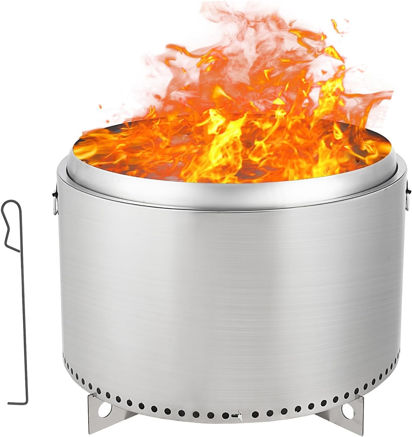 27 Inch Smokeless Fire Pit with Air Switch, Portable Wood Burning Stainless Steel Firepit with Stand, Removable Ash Pan and Stove Hook, Outdoor Fire Pit for Camping, Backyard, Patio, Picnic