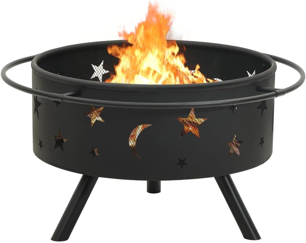 Large Outdoor Wood Burning Fire Pit with Poker, 29.9