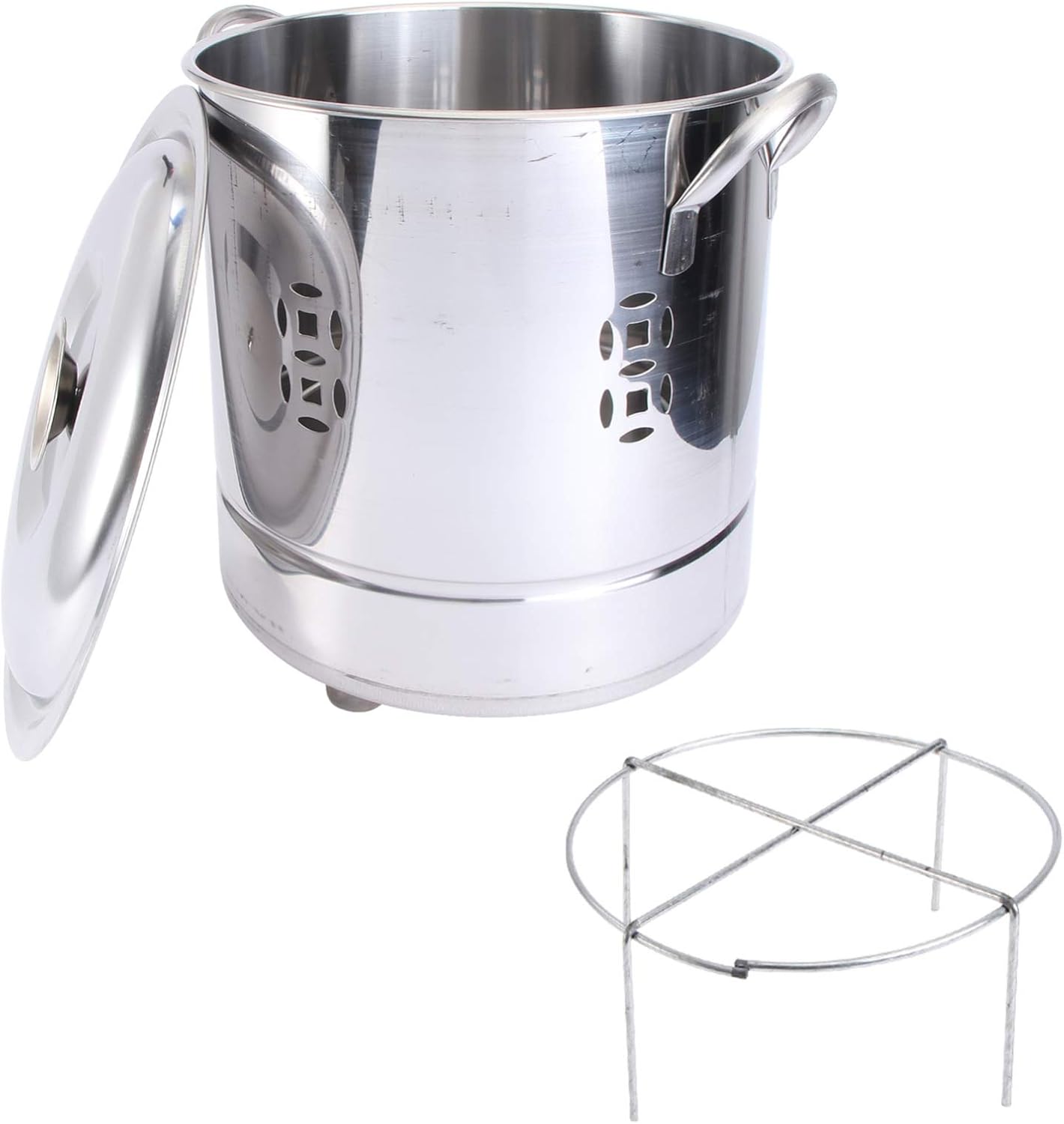 2Pcs Stainless Steel Burn Barrel Incinerator Cages Fire Pits with Double Handle Metal Garden Fire Cage Debris Burn Bin Pot for Wood Paper Leaf Trash Backyard Bonfire 30cm Silver