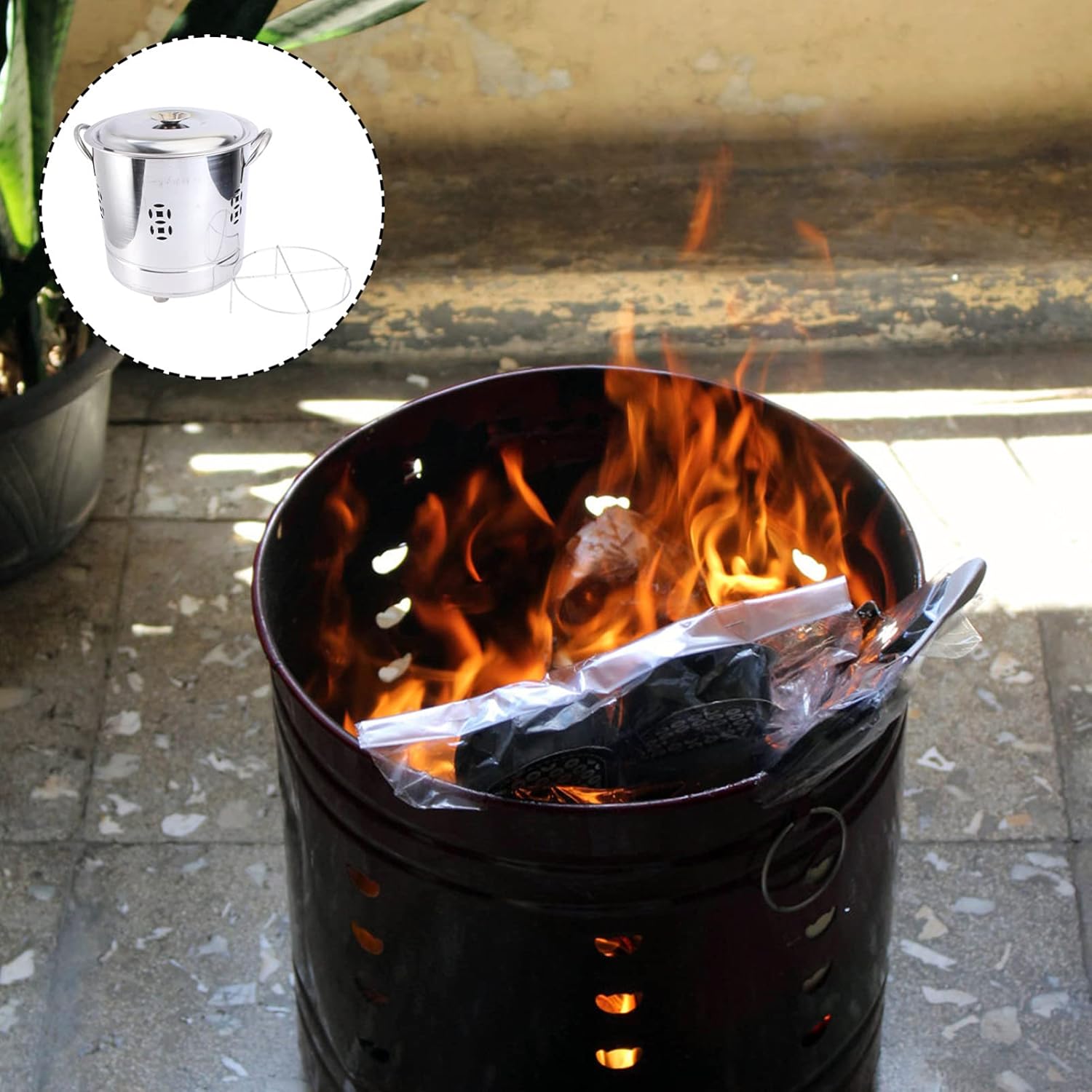 2Pcs Stainless Steel Burn Barrel Incinerator Cages Fire Pits with Double Handle Metal Garden Fire Cage Debris Burn Bin Pot for Wood Paper Leaf Trash Backyard Bonfire 30cm Silver