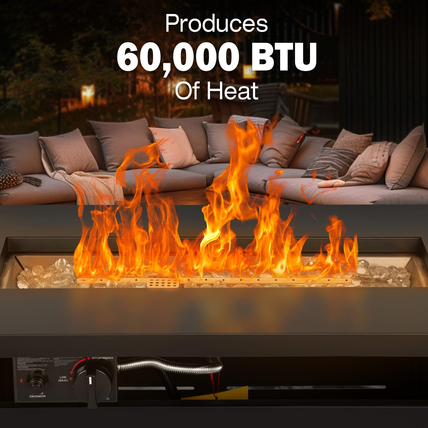 Hykolity 42 Inch Gas Fire Pit Table, 60,000 BTU Propane Pits for Outside with Steel Lid and Waterproof Cover, 2 in 1 Firepit Table Gatherings Parties on Patio Deck Garden Backyard, Black