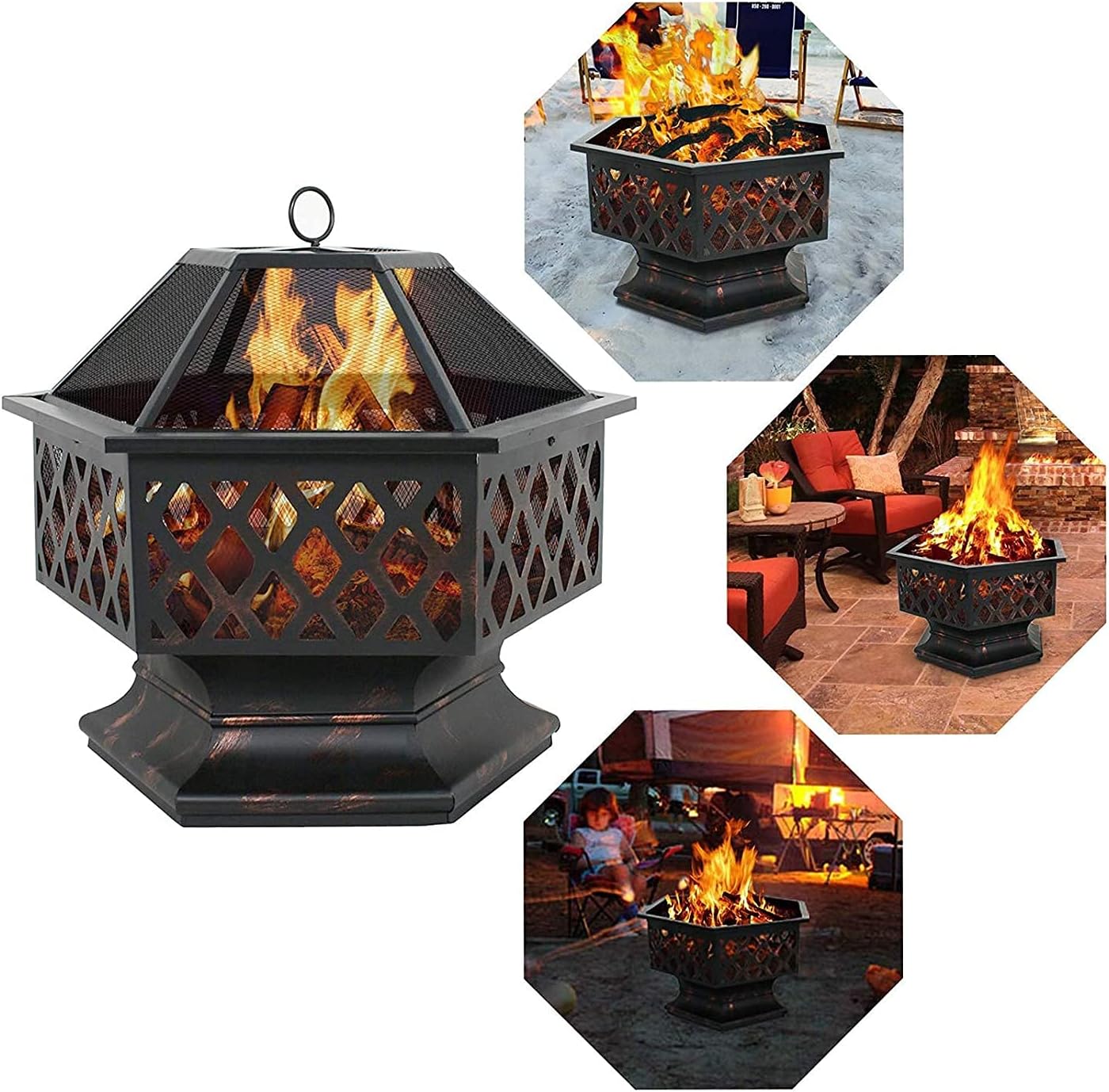 Fire Pit for Outdoor Garden Patio, Outdoor Fire Pit Grill, Large Hexagonal Wood Burning Firepit for d Garden, Patio Or Camping