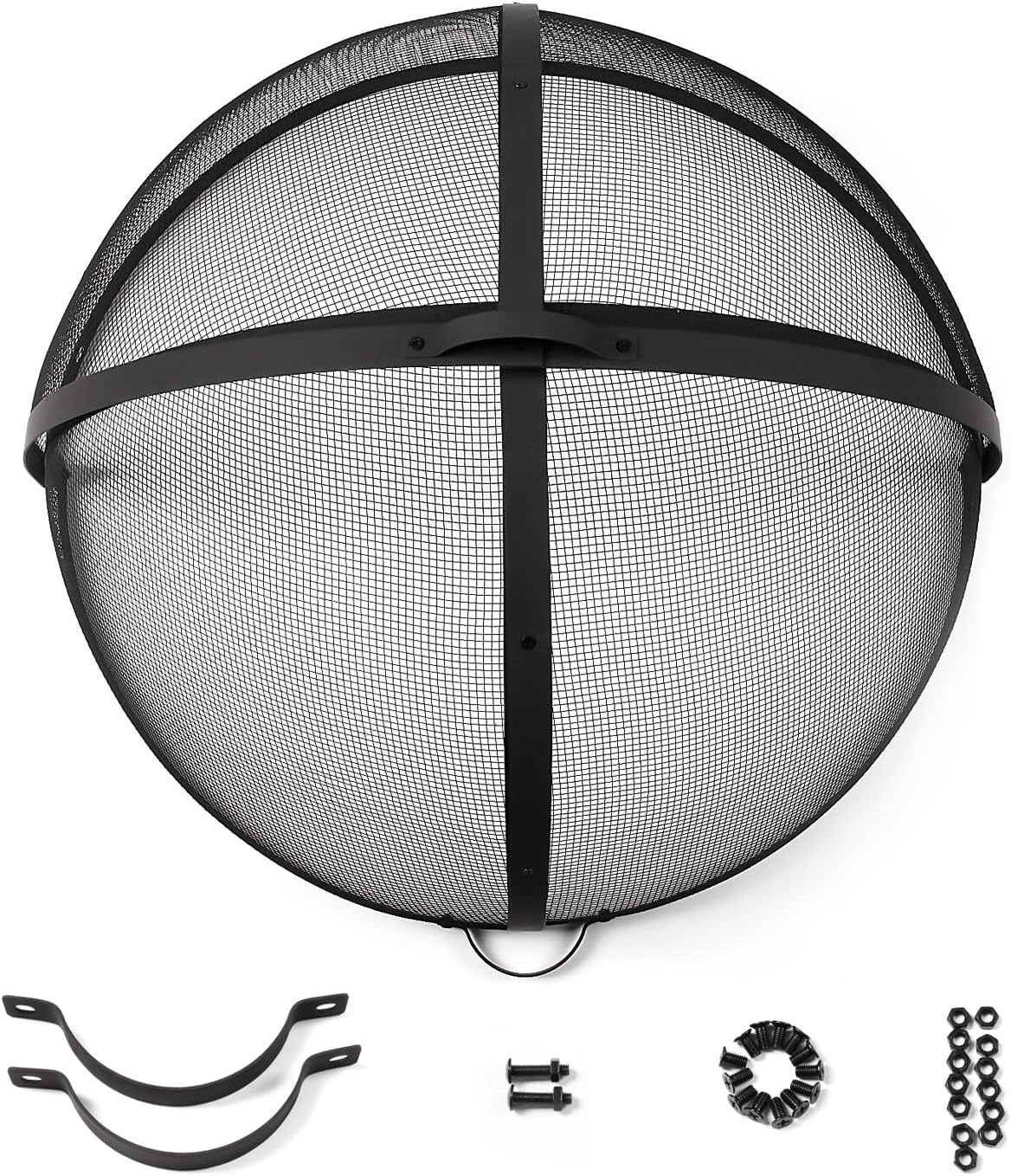 WeCooper Heavy-Duty Fire Pit Spark Screen, 40In Round Steel Mesh Screen Guard, Easy-Opening Firepit Ember Arrester with Handle