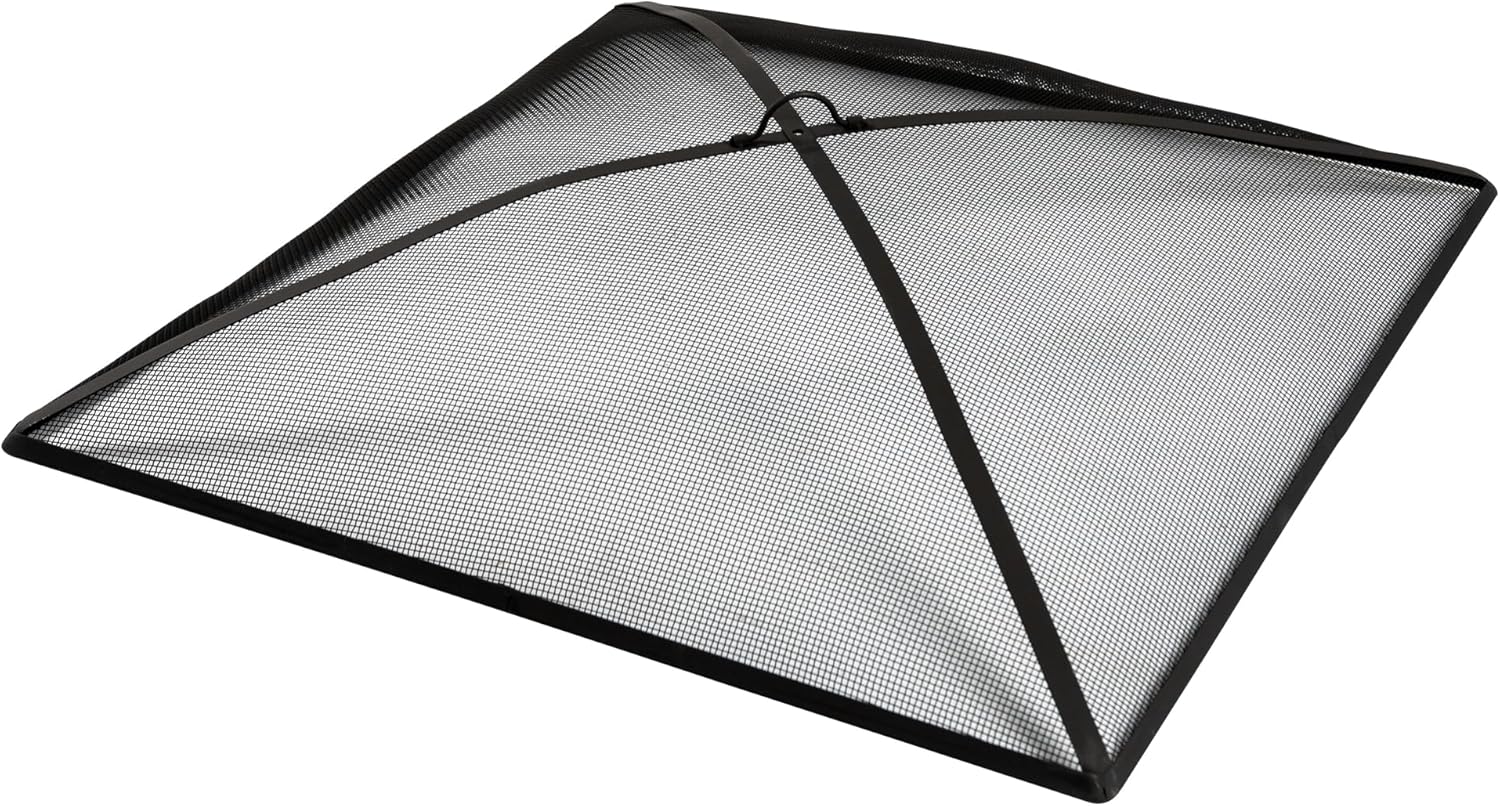 WeCooper Heavy Duty Fire Pit Spark Screen Cover,36in Steel Mesh Square Fire Pit Screen, FirePit Ember Guard with FirePit Poker