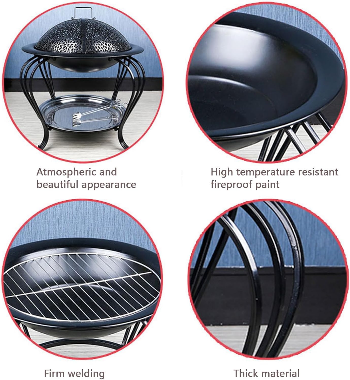 Iron Fire Pit,Patio Heater,BBQ Grill,with Charcoal Clips and Spark Guard,Safe and Stable,for Camping,Campfires,Warmth,Small/Large (Small)