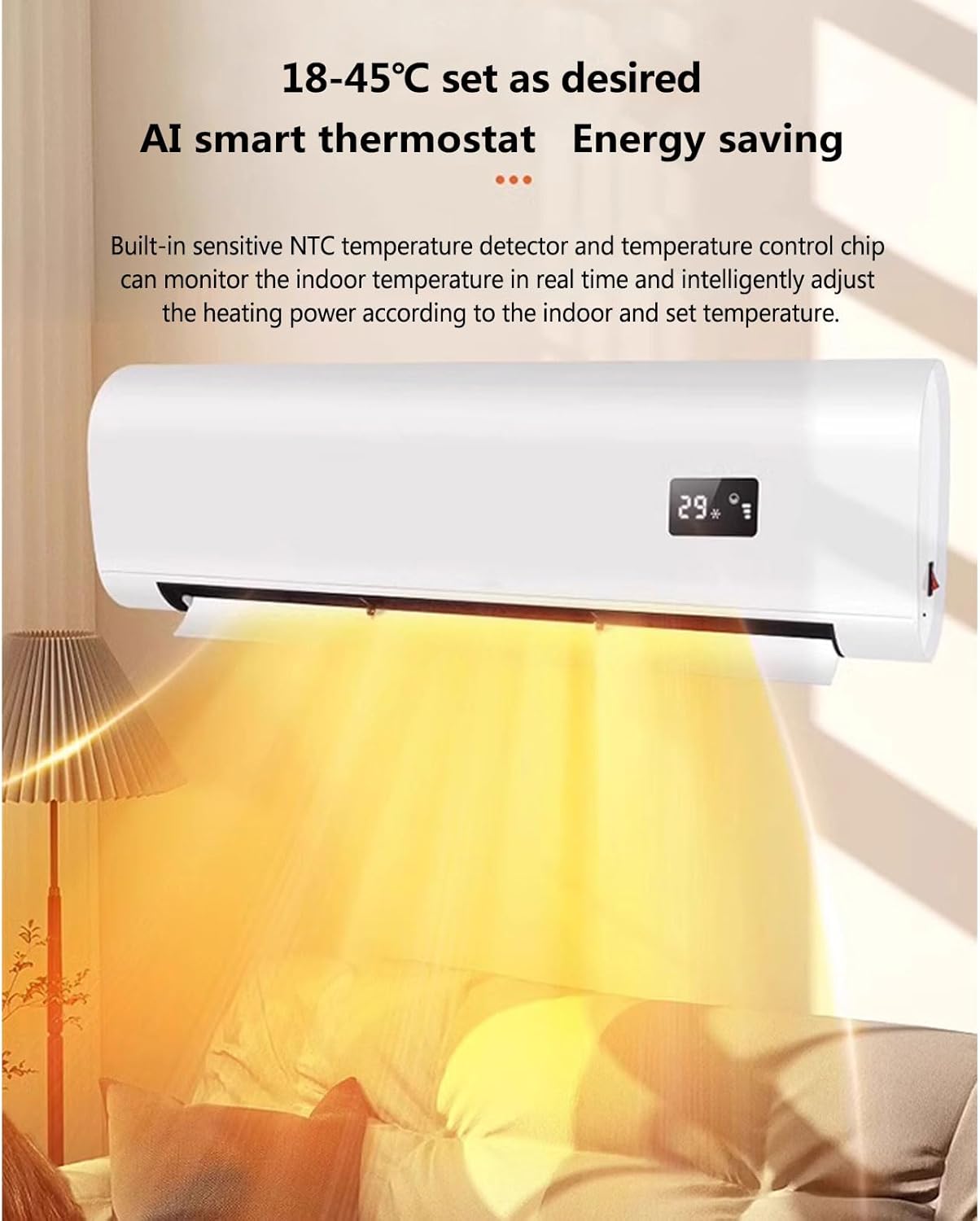 Household Air Heater, Wall-Mounted Bathroom Waterproof Electric Heater Heating and Cooling Dual-Use Energy-Saving Heater for Indoor Outdoor Office Patio Conservatory,White