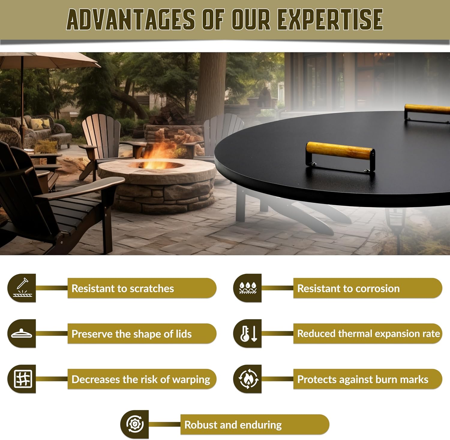 Simond Store Fire Pit Cover Round, Snuffer Lid Ring Steel 36” inch Diameter, Drop-in Burner Fire Pit Pan Lid- 2 mm Thickness, Grill Fire Ring Lid with Handle