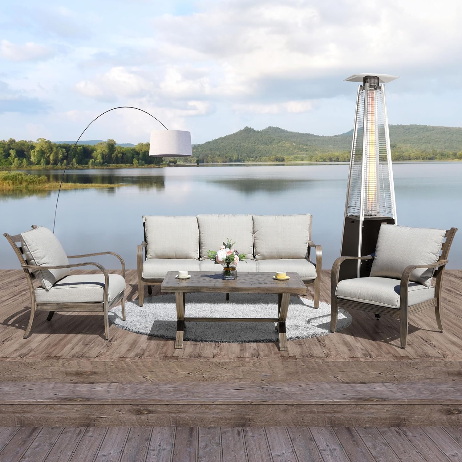 Nuu Garden Outdoor Pyramid Patio Heater, 48,000 BTU Propane Patio Heater with Glass Tube, Wheels, Outdoor Heater for Patio, Garden, Backyard, Porch, Black