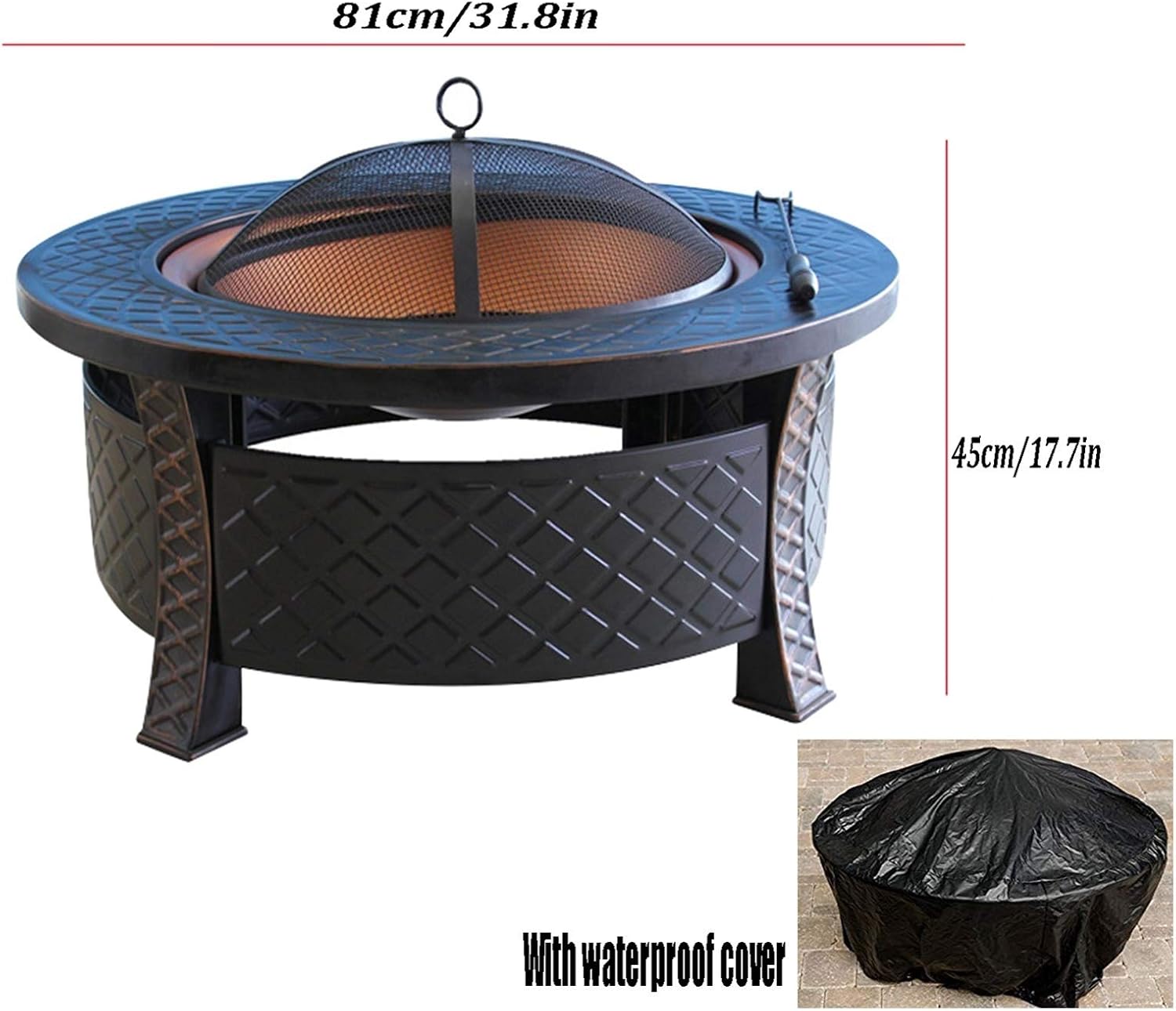 Outdoor Fire Pit Outdoor Bonfire Pit, Garden Wood Burning, Used for Backyard Terrace BBQ and Barbecue Grill, 81cm/31.8