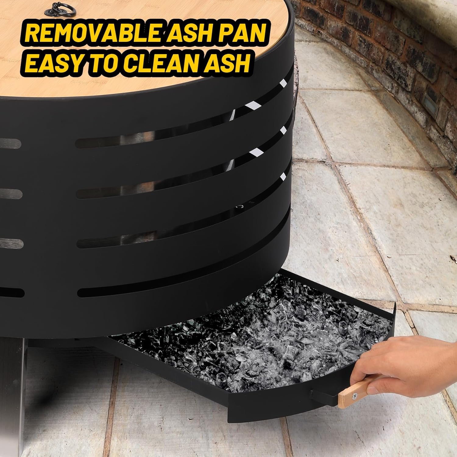 30 inch Smokeless Fire Pit Outdoor - Outside Wood Burning with 360° Airflow, Removable Ash Pan & Bamboo Lid Rainproof Cloth - Low Smoke Backyard Fire Pit for Patio, Camping, Bonfire