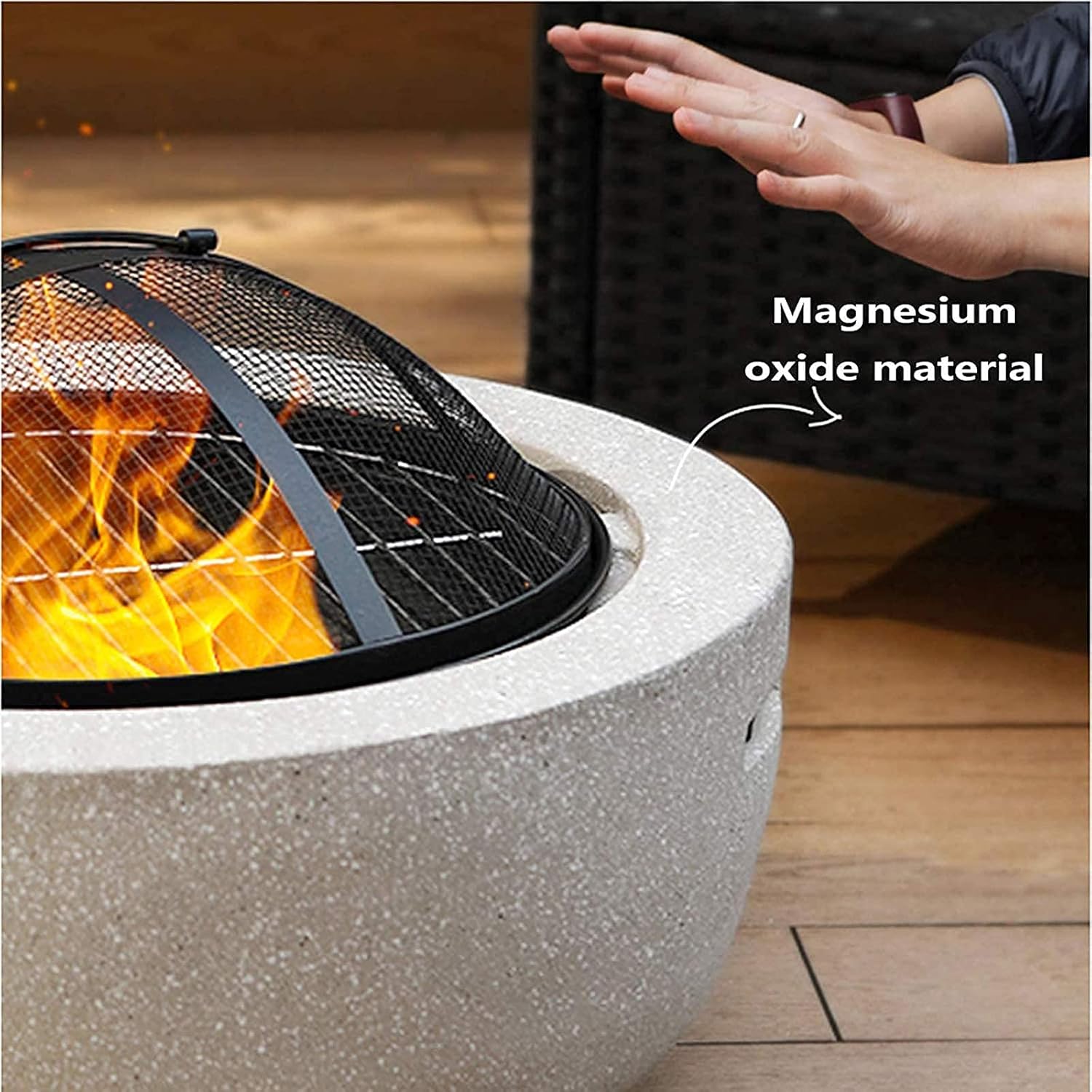 Fire Pit Outdoor Barbecue Grill,Fire Pit with BBQ Grill Shelf, Garden Patio Heater Charcoal Log Wood Burner Fire Bowl with an Edging of Artificial