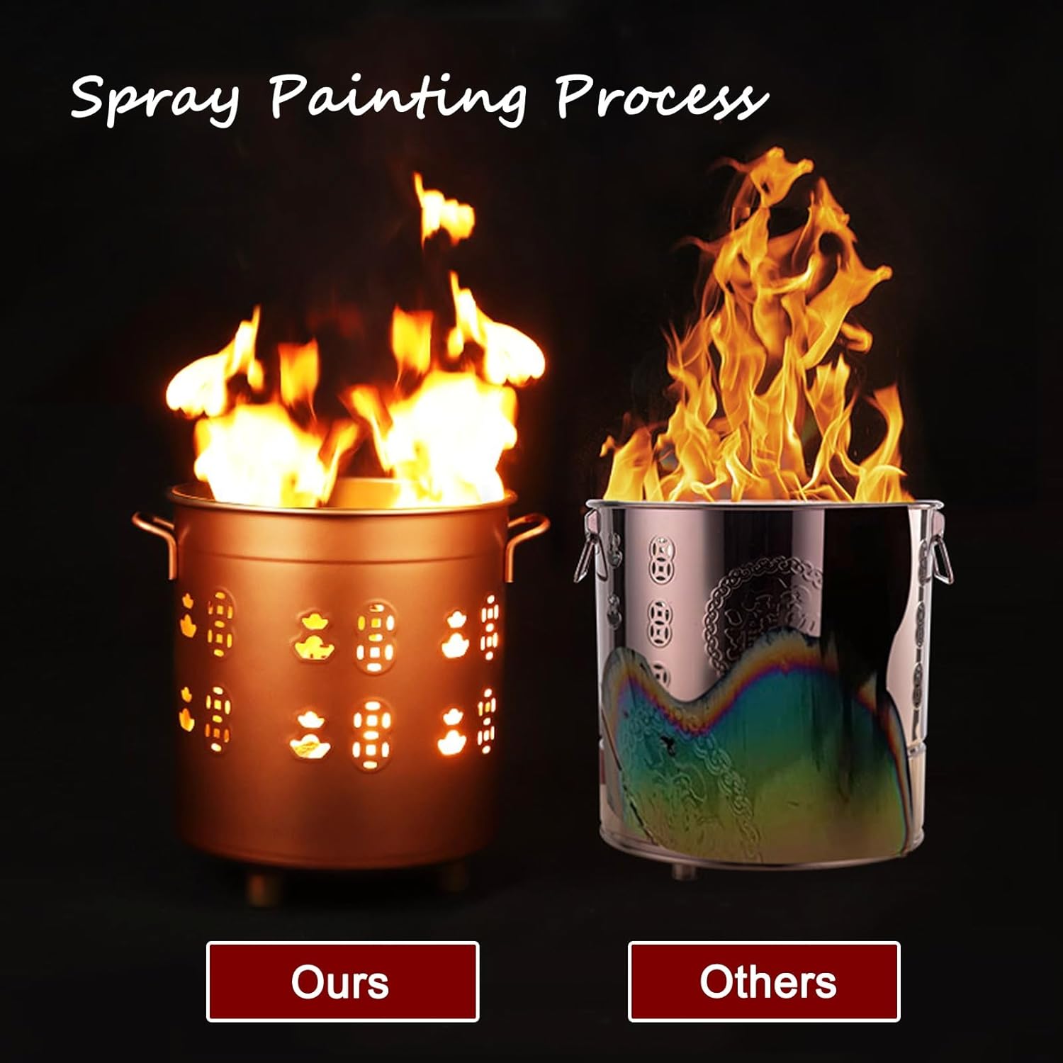 Incinerator, Stainless Steel Burn Barrel, Burn Cage with Lid, Metal Fire Pit with Handle, Trash Burning Barrels for Outside(Gold,26cm/10in)