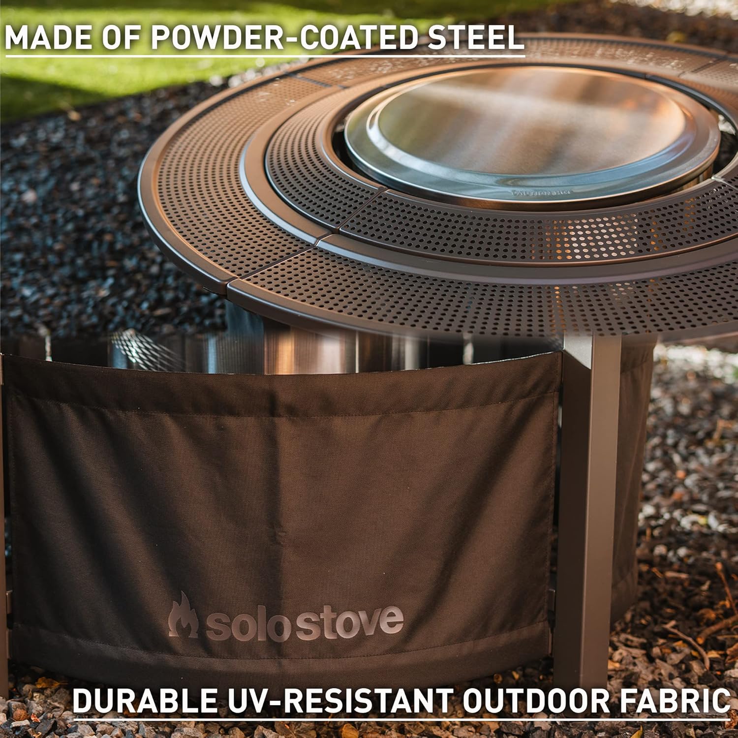 Solo Stove 52.6 Inch Fire Pit Surround Tabletop - Portable Protective Barrier for Wood Burning Fire Pits for Safety & Extra Space - Powder-Coated Steel and UV-Resistant Outdoor Fabric, Black