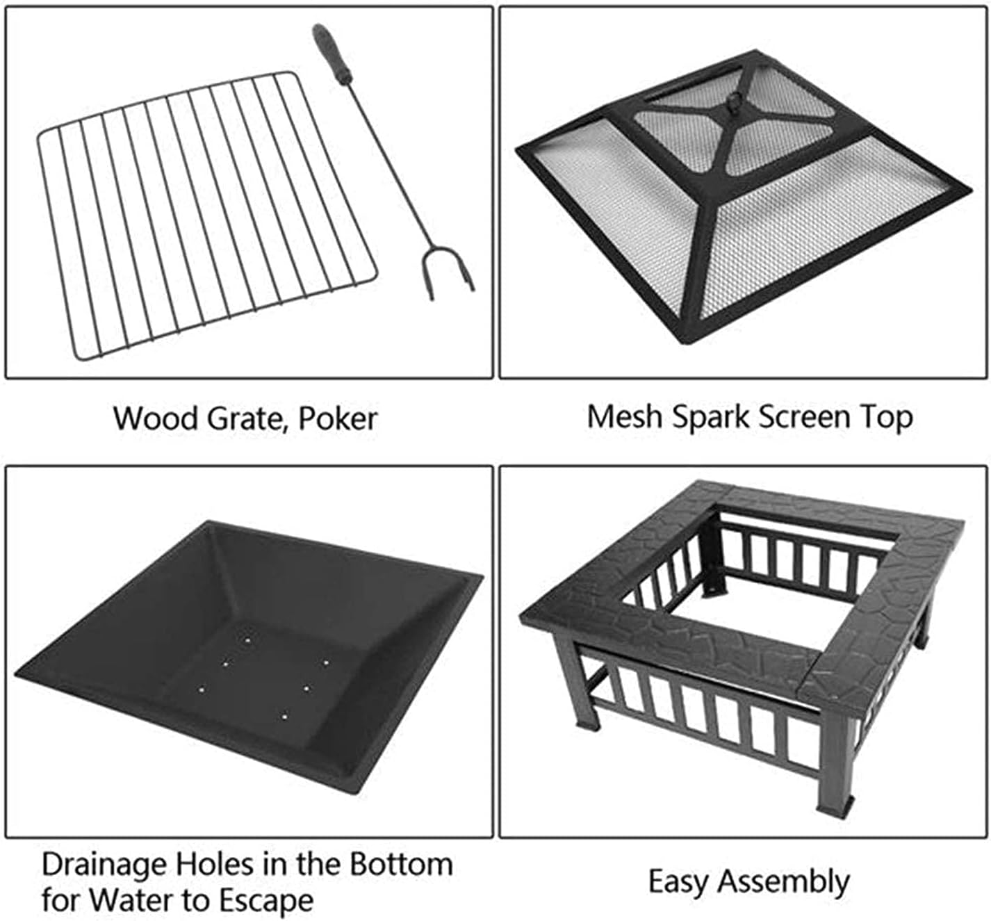 Small Firepit, Fire Pit Steel Folding Outdoor, Grill Camping Bowl BBQ with Poker Ice Pit Garden Patio Heater Metal Firepit for Outside Camping Barbecue