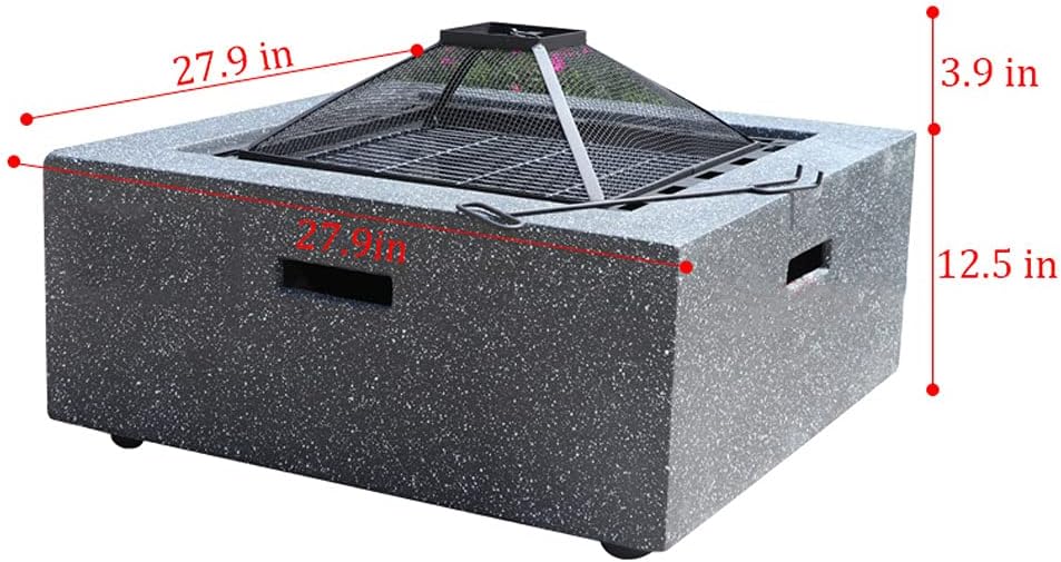 Campfire Patio Fire Pit,Large Outdoor Fire Pit,Portable Fire Pit,Table Brazier Garden,Square Fire Pit,Backyard Fire Pit,with Log Poker, Mesh Screen Lid 27.9In