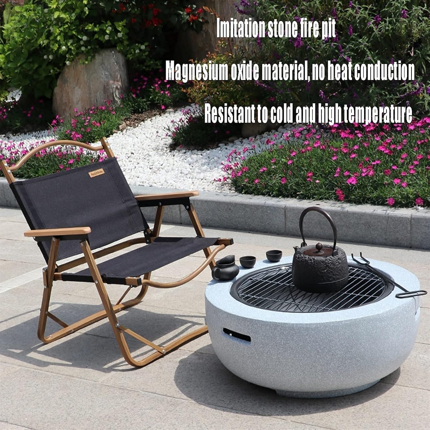 Outdoor Fire Pit Large Garden Terrace BBQ Table, Outdoor Wood Burning Fire Bowl with Sparkle Screen Cover and Poker, Outdoor Fireplace
