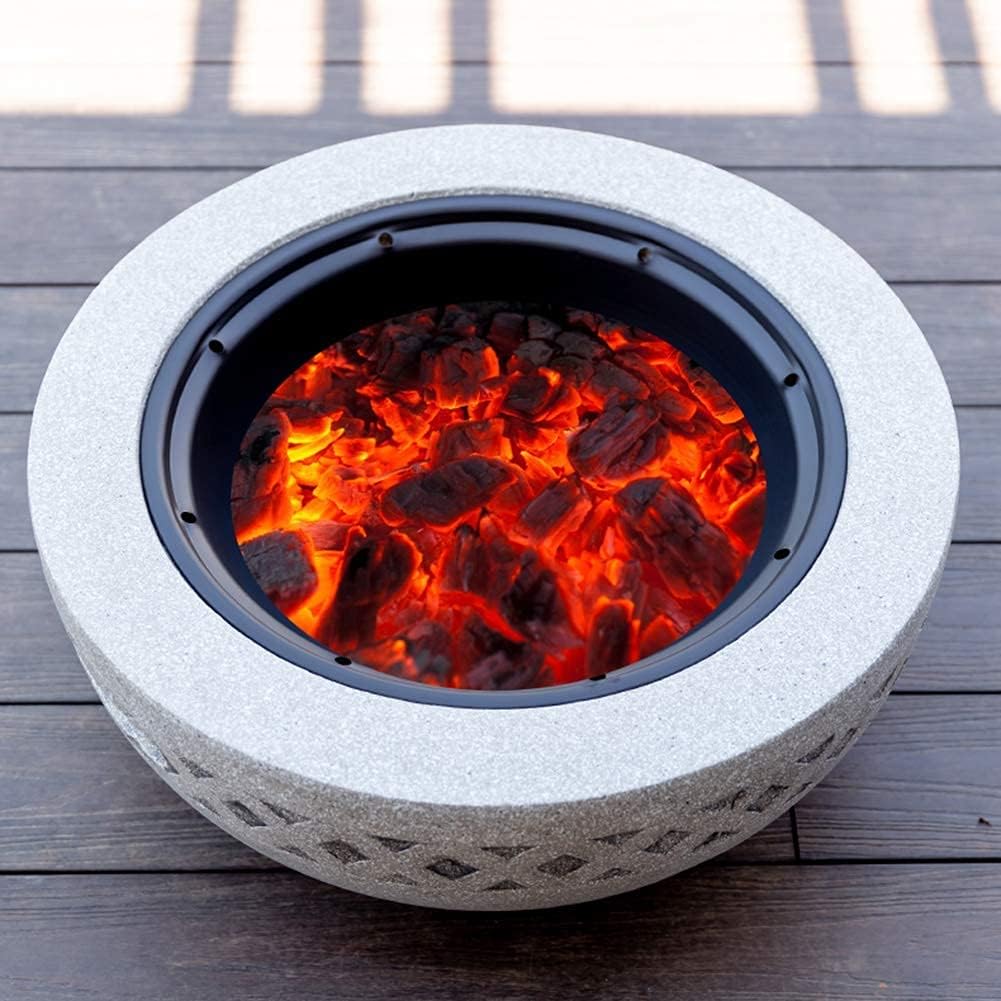 Fire Bowl Fire Pit, 60 cm with BBQ Grill Shelf with an Edging of Artificial Stone Best Gift