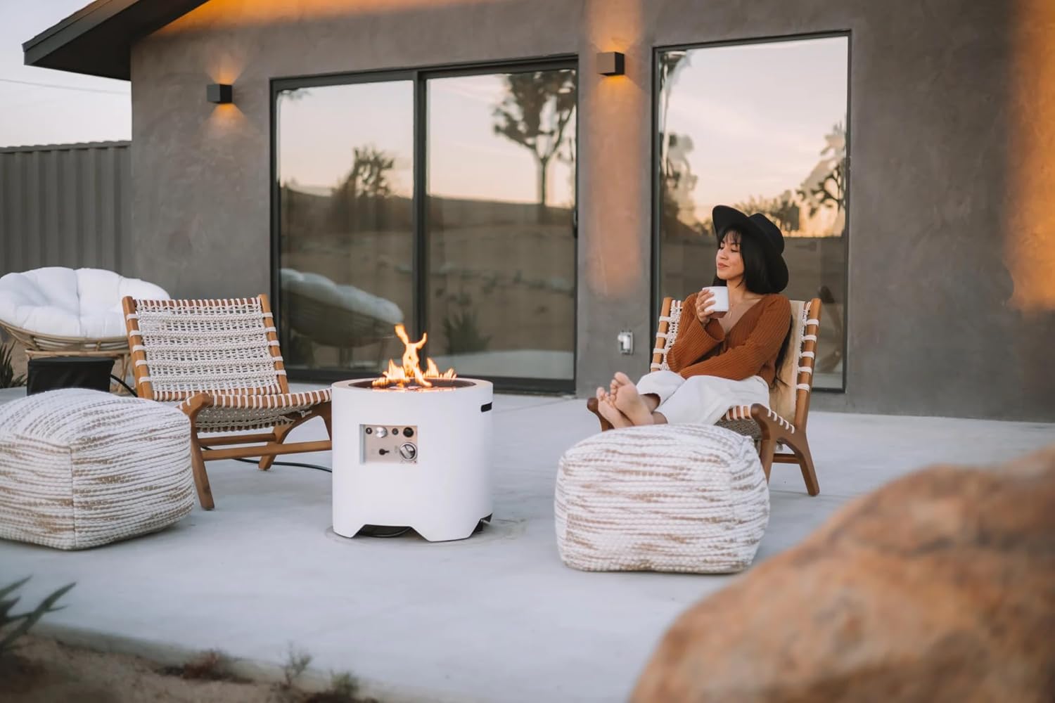 UKIAH Voyager 20 in. W Stainless Steel Round Electric Fire Pit with Sound System