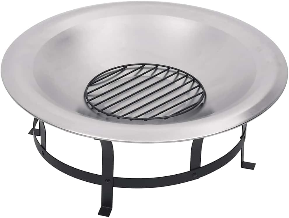 SKM Outdoor Fire Pit with Grill Stainless Steel 29.9