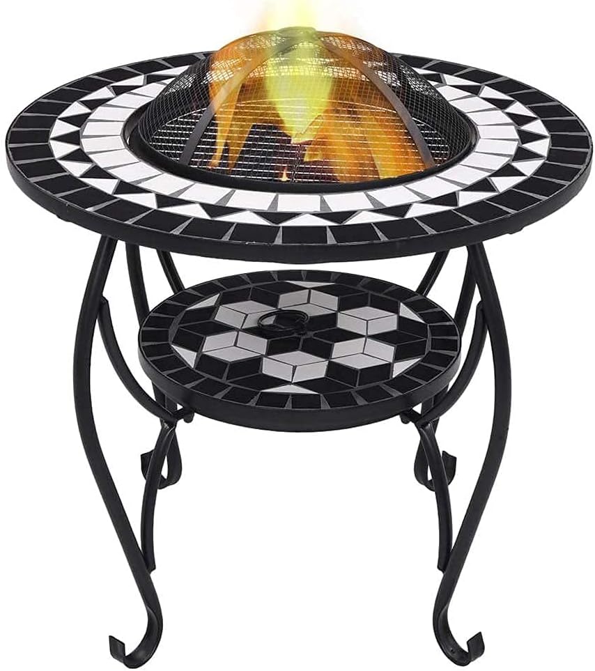 Fire Pit Table with BBQ Grill Shelf,4 in 1 Round Firepit for Barbecue,Heater,Ice Pit,Metal Brazier Coffee Table for Backyard,Camping,Picnic,Bonfire,Garden