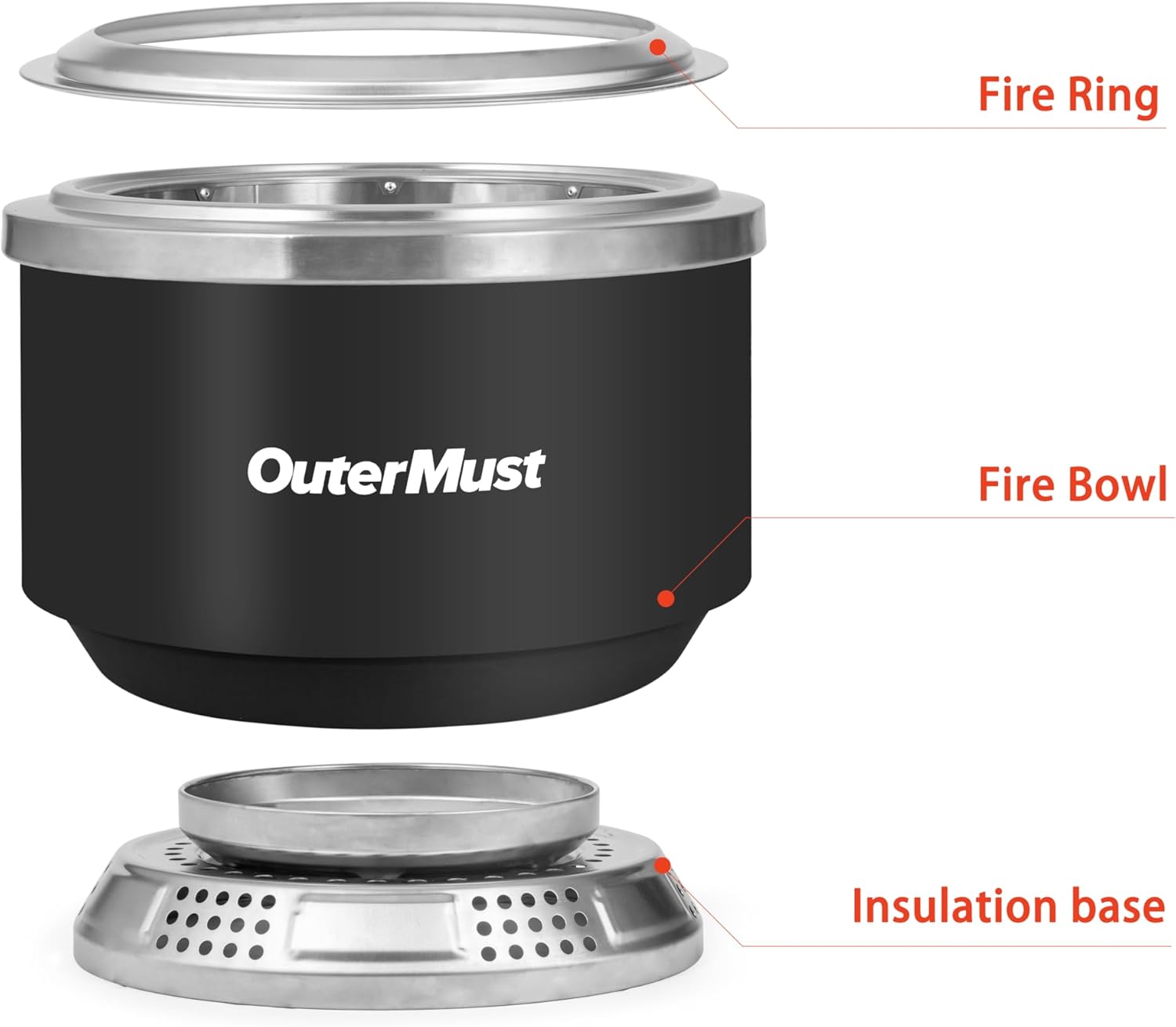 24 Inch Smokeless Fire Pit for Outside with Deck Safe Stand Wood Burning Outdoor Fireplace with Ash Pan for 5-7 Persons Stainless Steel Portable Bonfire for Patio, Deck, Backyard & Camping