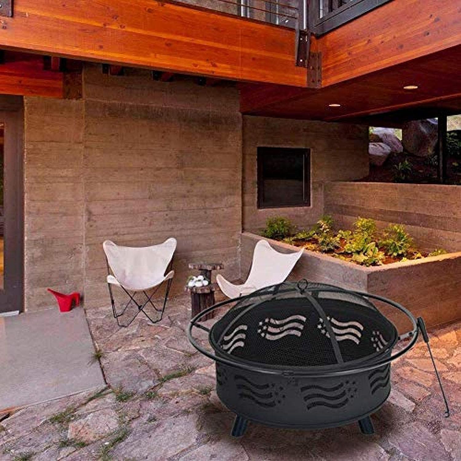 Fire Pit BBQ Grill Fire Bowl Heavy Outdoor Brazier with Stove Brazier and Screen Included