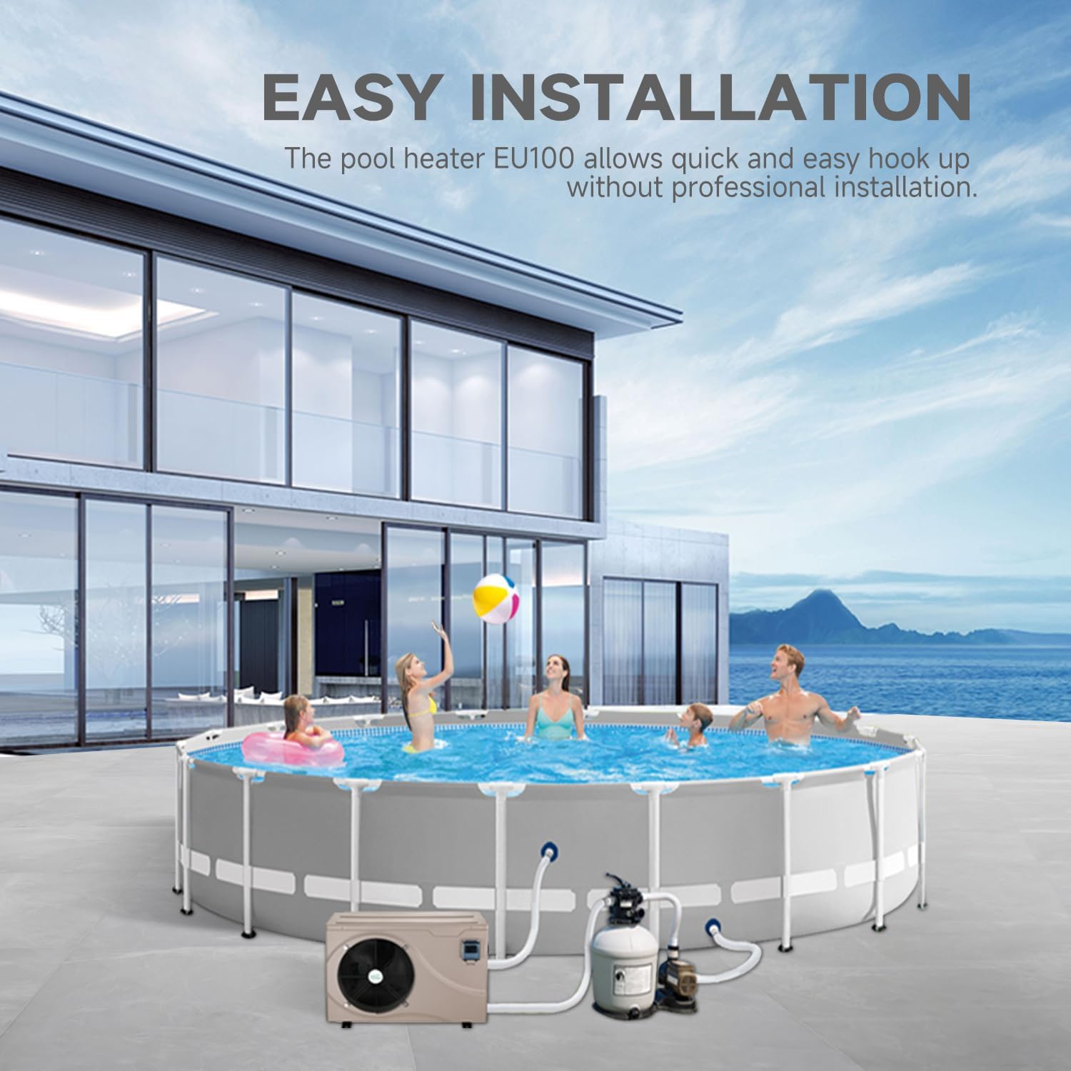 Inverter Pool Heaters for Inground Pools, Max 38864BTU/hr, Up to 10000 gallons Electric Pool Heater for Above Ground Swimming Pool Heating and Cooling Pool Heater Pumps, 208V~230V/60Hz