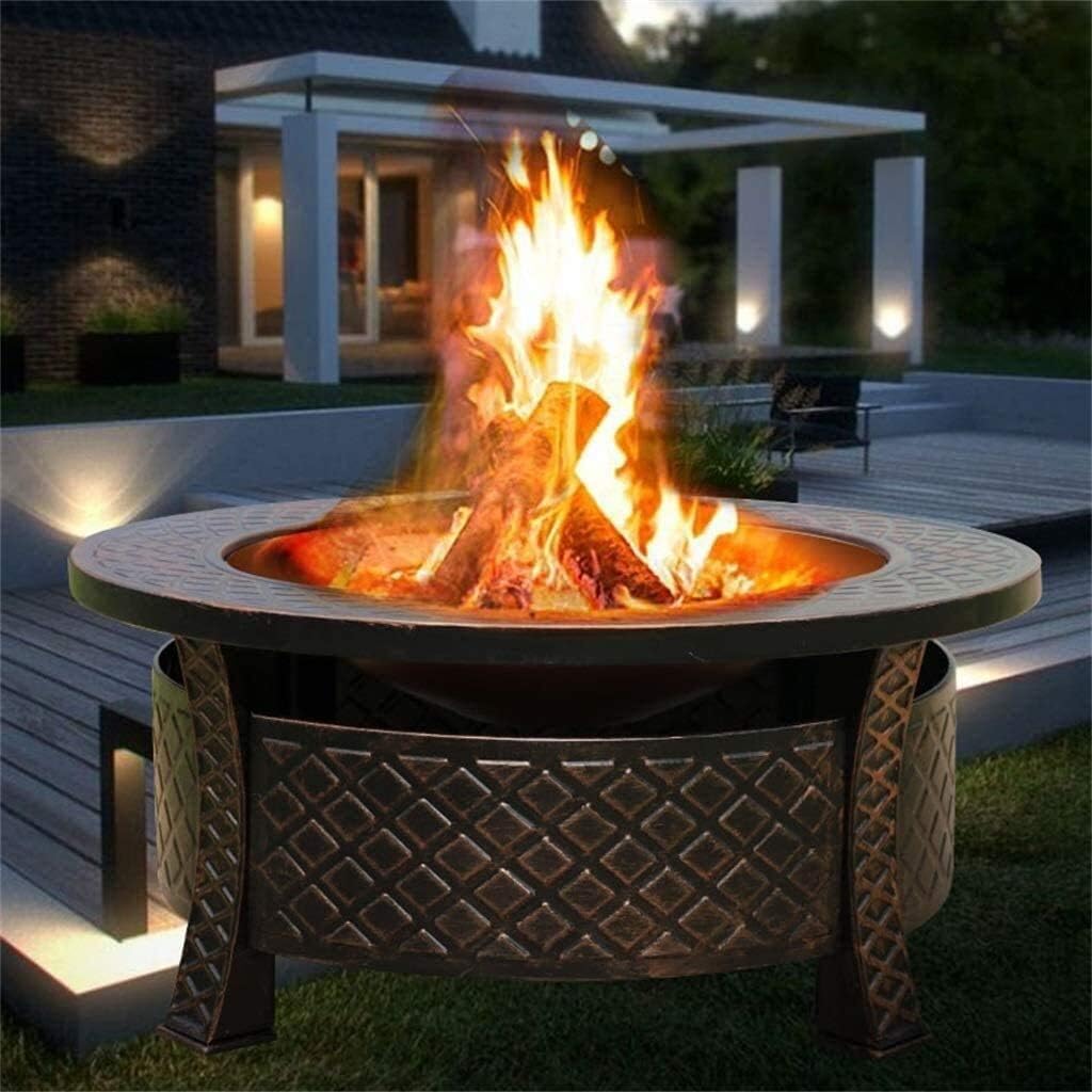 Fire Pits Outdoor Wood Burning Fire Pit Bonfire Wood Burning Patio Coal Grill Firepit for Outside Grill Charcoal Smokeless Grill with Spark Screen Poker with Cover BBQ Cooking for Outside Camping Back