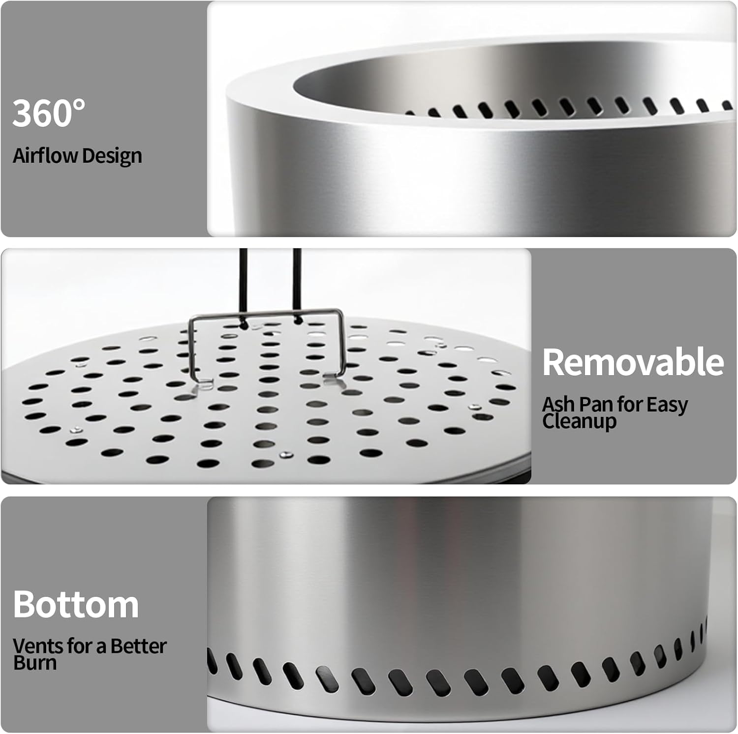 19.5 x 14.4 INCH Smokeless Fire Pits for Outside, AmazStove Large Outdoor Wood Burning Fire Pits, Thickened 304 Stainless Steel Firepits, Portable Fire Pit with Carrying Storage, Removable Ash Pan