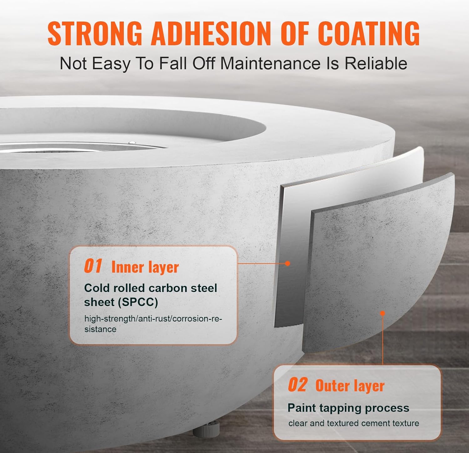 VEVOR Propane Fire Pit, Outdoor Concrete Gas Fire Pit, 39 in Tabletop with Lava Rocks, Lid,Rain Cover,Adjust Flame Height Camping Firepit for Heating, Lighting, 50000 BTU