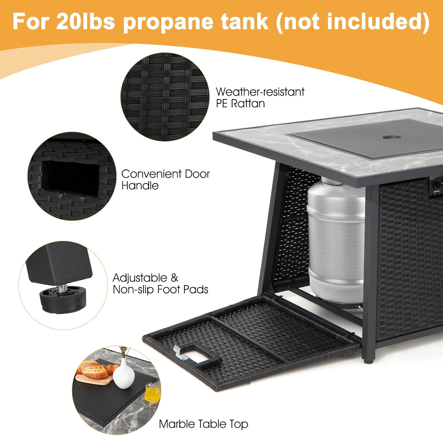 COSTWAY 9 Piece Patio Furniture Set with 35'' Fire Pit Table, Outdoor Wicker Rattan Sectional Sofa Set with 4'' Thickened Cushions, 2 Coffee Tables and 2 Ottomans for Poolside Backyard (Turquoise)