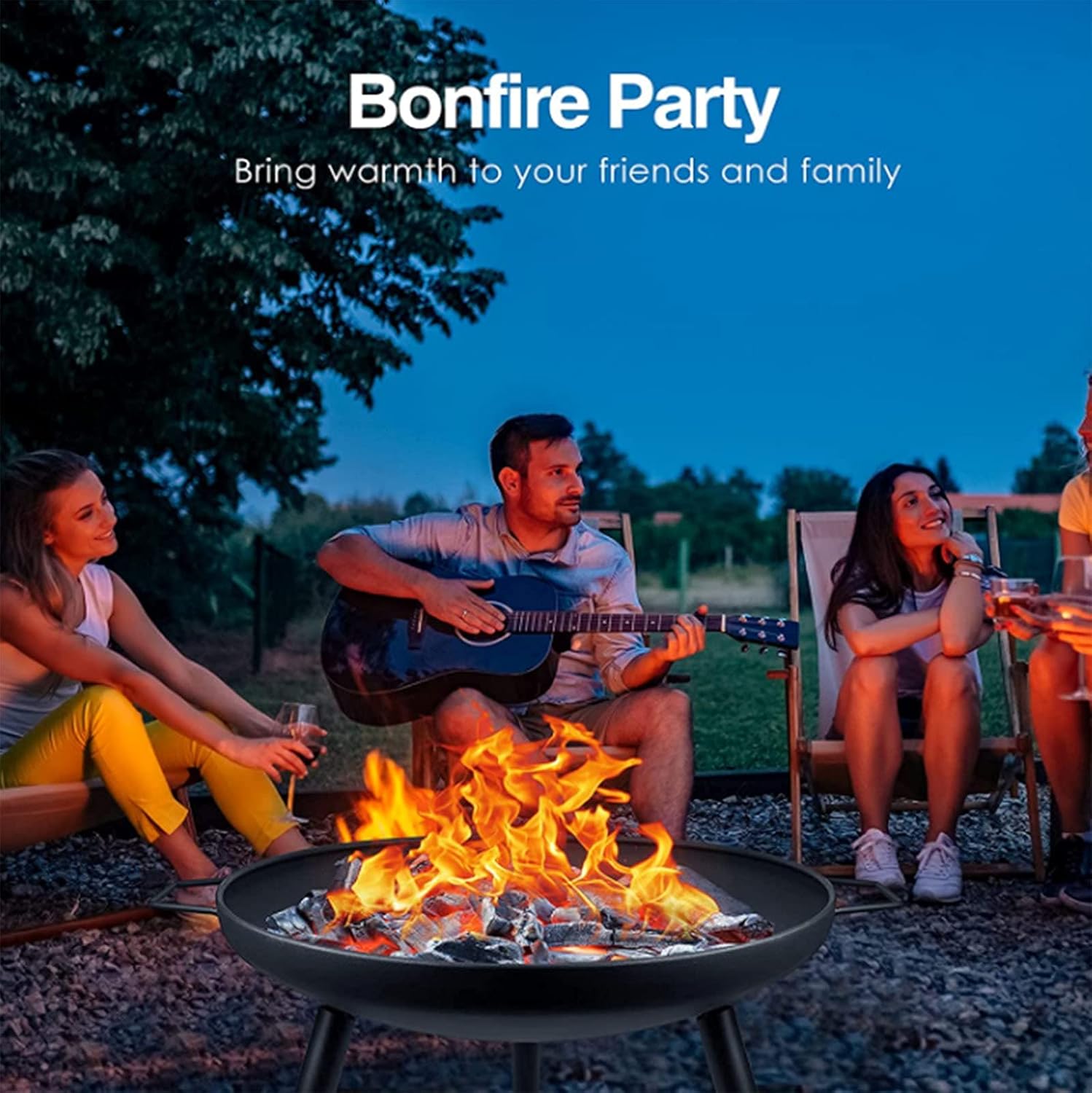 Fire Pit Outdoor Wood Burning Fire Bowl 28in with A Drain Hole Fireplace Extra Deep Large Round Cast Iron Outside Backyard Deck Camping Beach Heavy Duty Metal Grate Rustproof Black