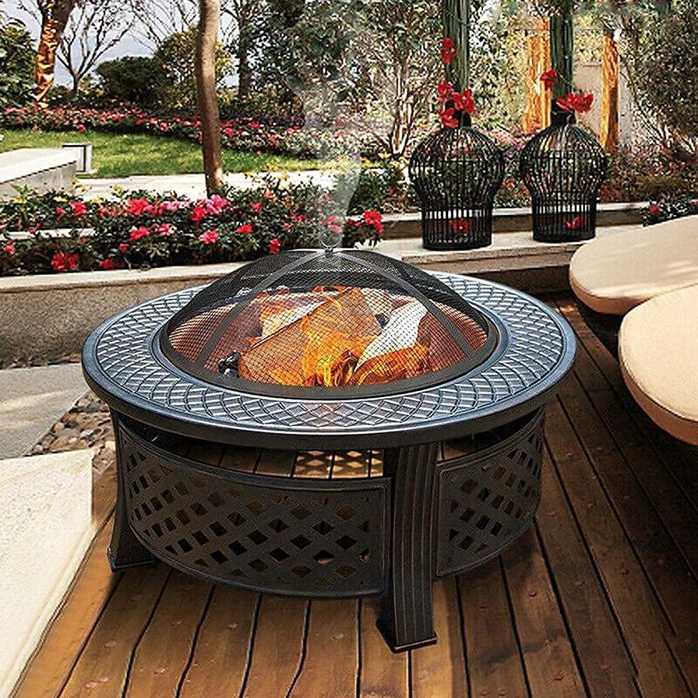 Outdoor Fire Pit with BBQ Grill Shelf Garden Patio Heater/BBQ/Ice Pit Fire Bowl for Garden and Patio Outdoor Garden Fire Pit with Waterproof Cover