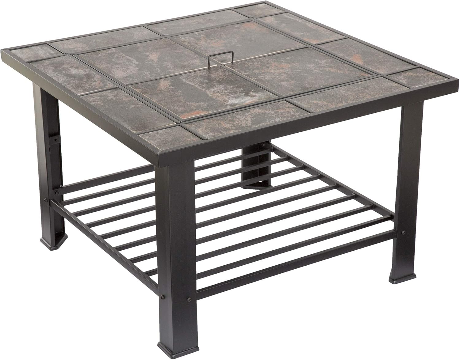 Pure Garden Fire Pit Set, Wood Burning Pit - Includes Screen, Cover and Log Poker - Great for Outdoor and Patio, 30 inch Square Marble Tile Firepit
